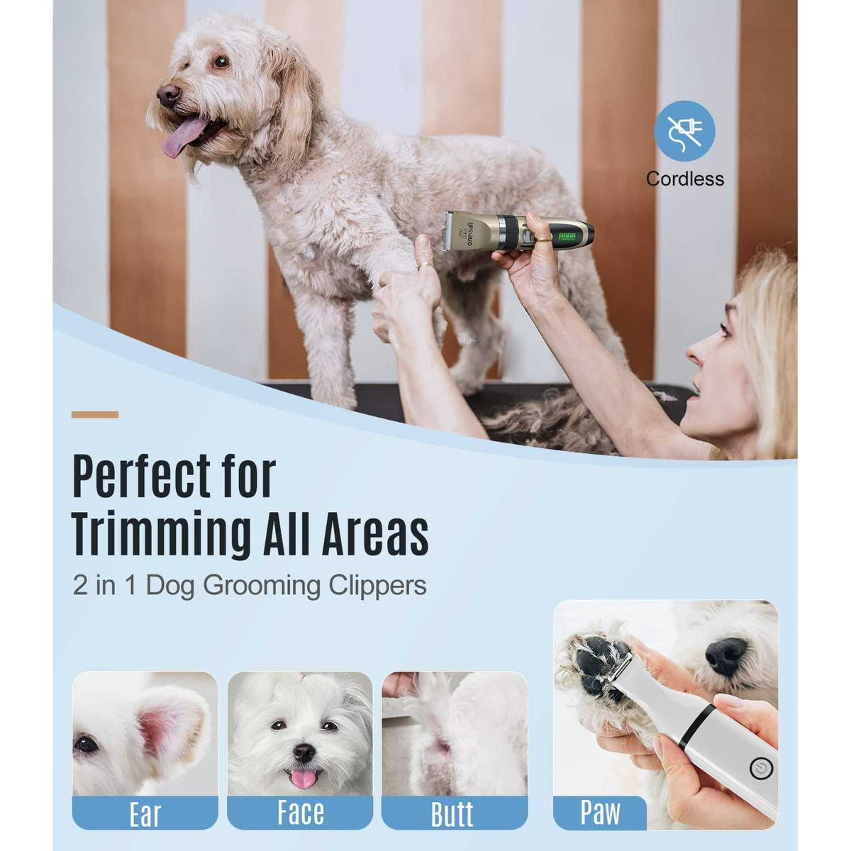Dog Clippers and Paw Trimmer Kit 2 in 1 Low Noise Cordless W55795