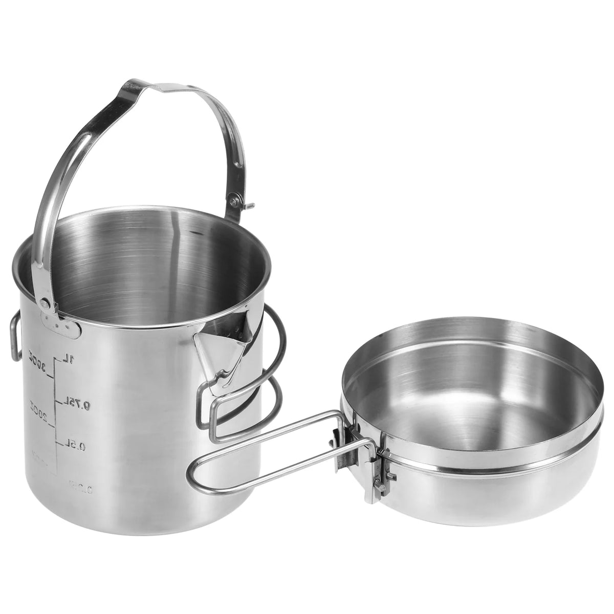 1L Stainless Steel Portable Camping Pot with Foldable Handle H7175