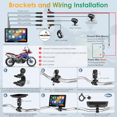 7" Waterproof Motorcycle Carplay Screen with Dual Dash Cam C954