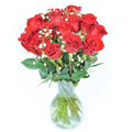Fresh-Cut Red Roses with Glass Vase L438