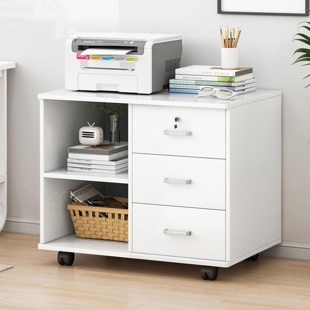 White 3 Drawer Rolling File Cabinet R743961