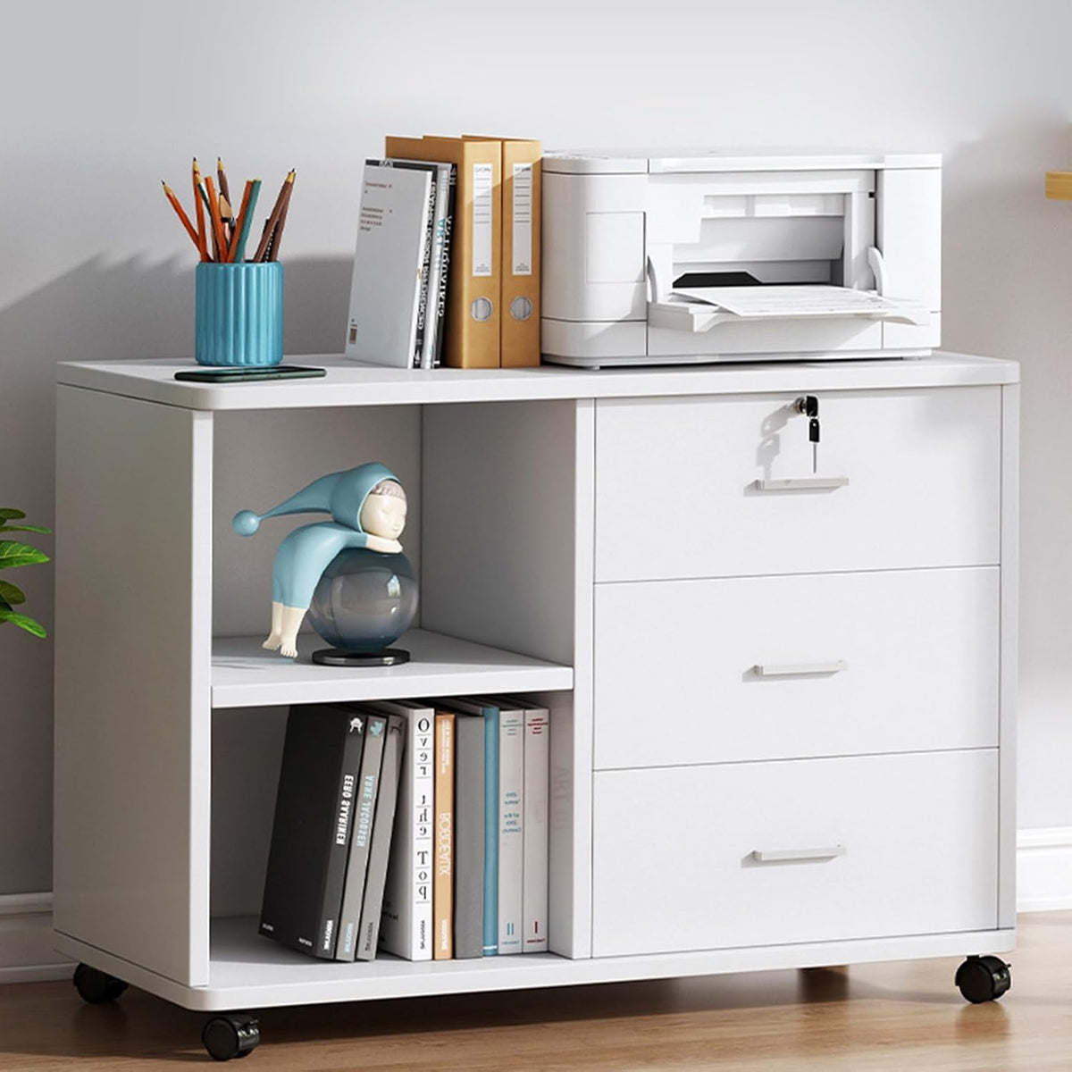 White 3 Drawer Rolling File Cabinet R743961