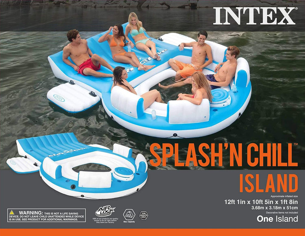 Blue 4 Person Vinyl Pool Raft Lounger with Cup Holders N4763