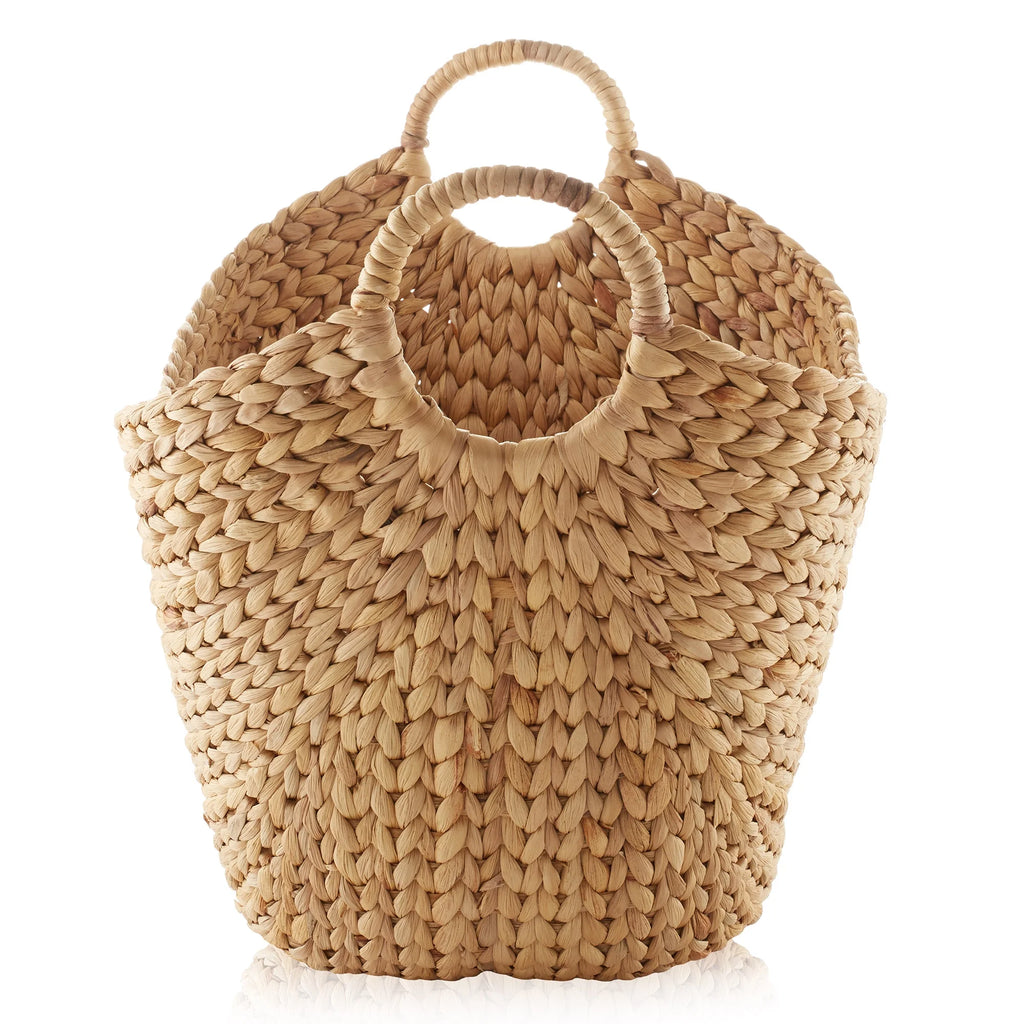 Large Woven Water Hyacinth Laundry Basket with Handles H51956