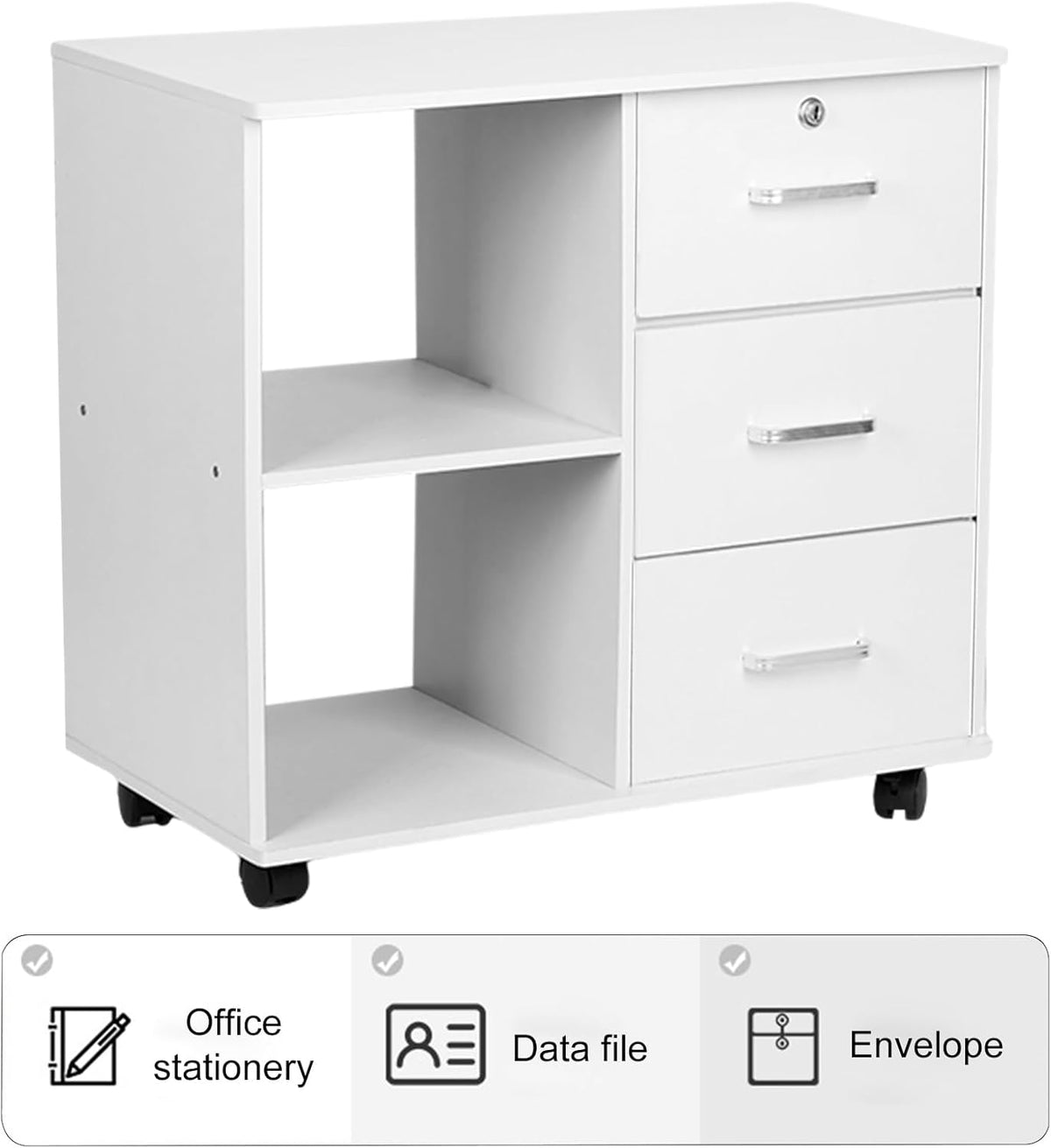 White 3 Drawer Rolling File Cabinet R743961