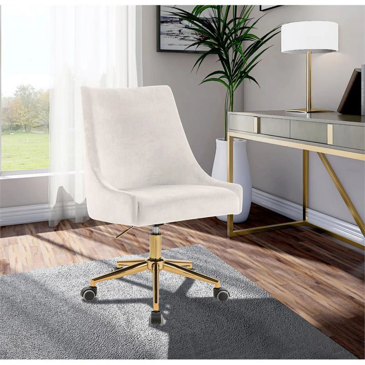 Cream Velvet Swivel Adjustable Office Chair R456852