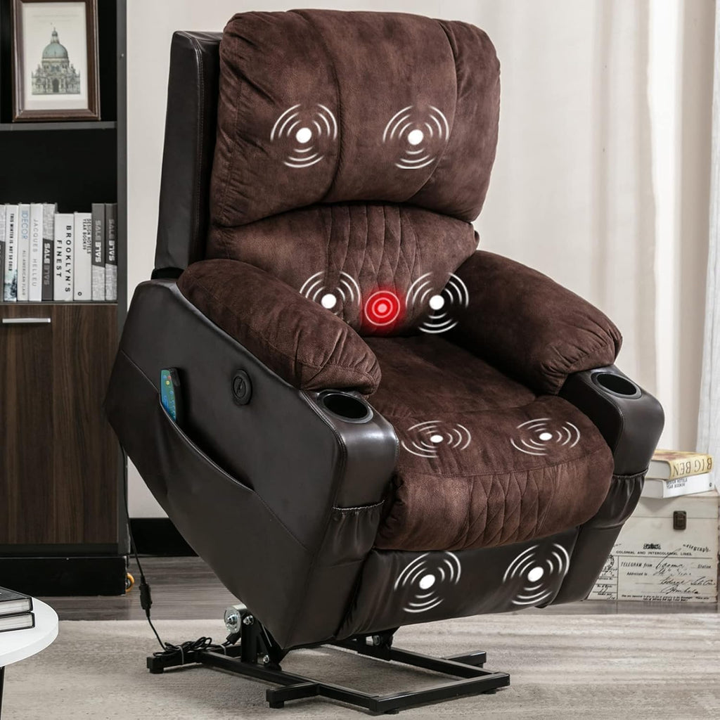 Grey Power Lift Recliner Chair with Heated and Vibration Massage, USB Port, 2 Cup Holders A2016