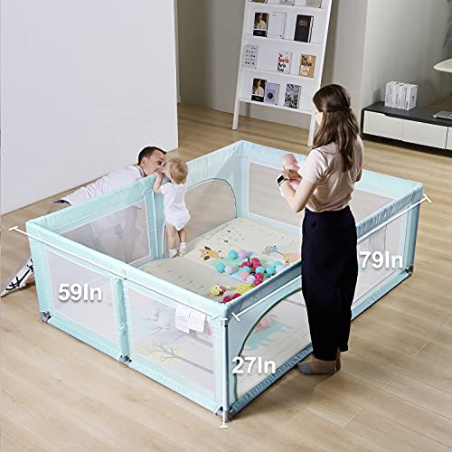 Extra Large Play Yard with Window Gates (79x59x27 Inches, Grey) E4882