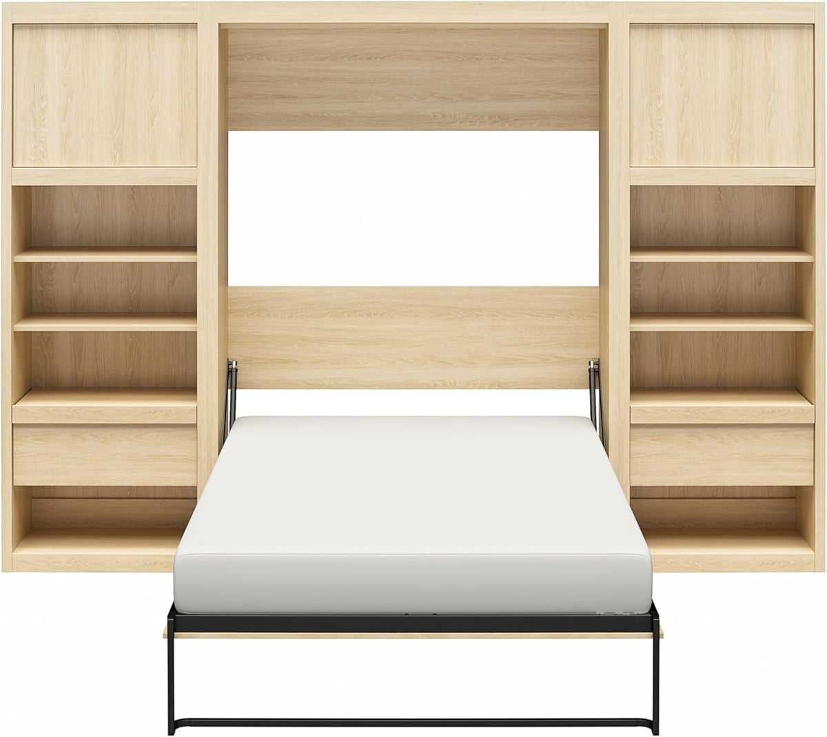 Full Size Murphy Wall Bed with Storage in Light Oak U6162