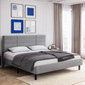 Queen Size Light Grey Upholstered Platform Bed Frame Y9173
