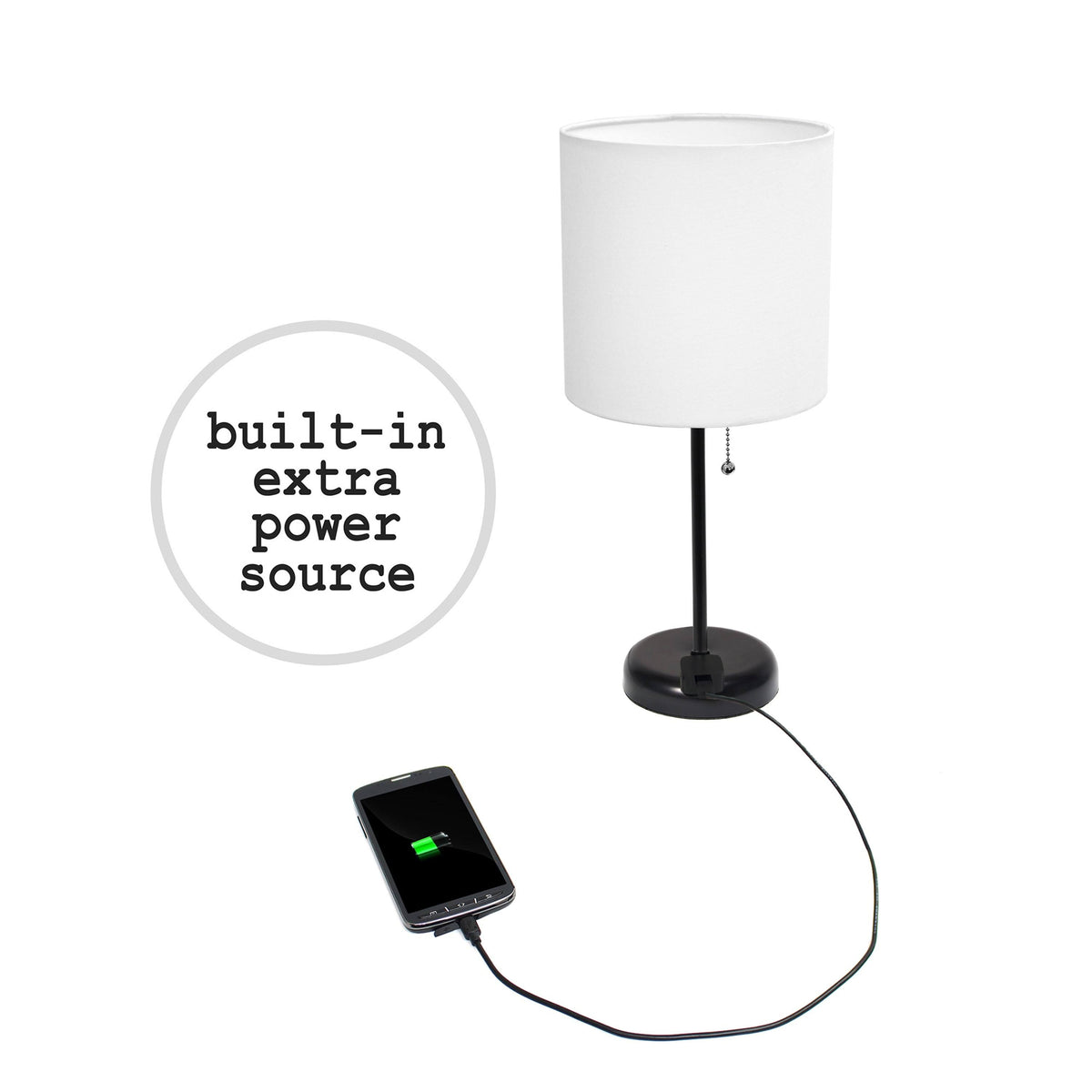 Metal Fabric Lamp with Charging Outlet White Rose Gold Base S514