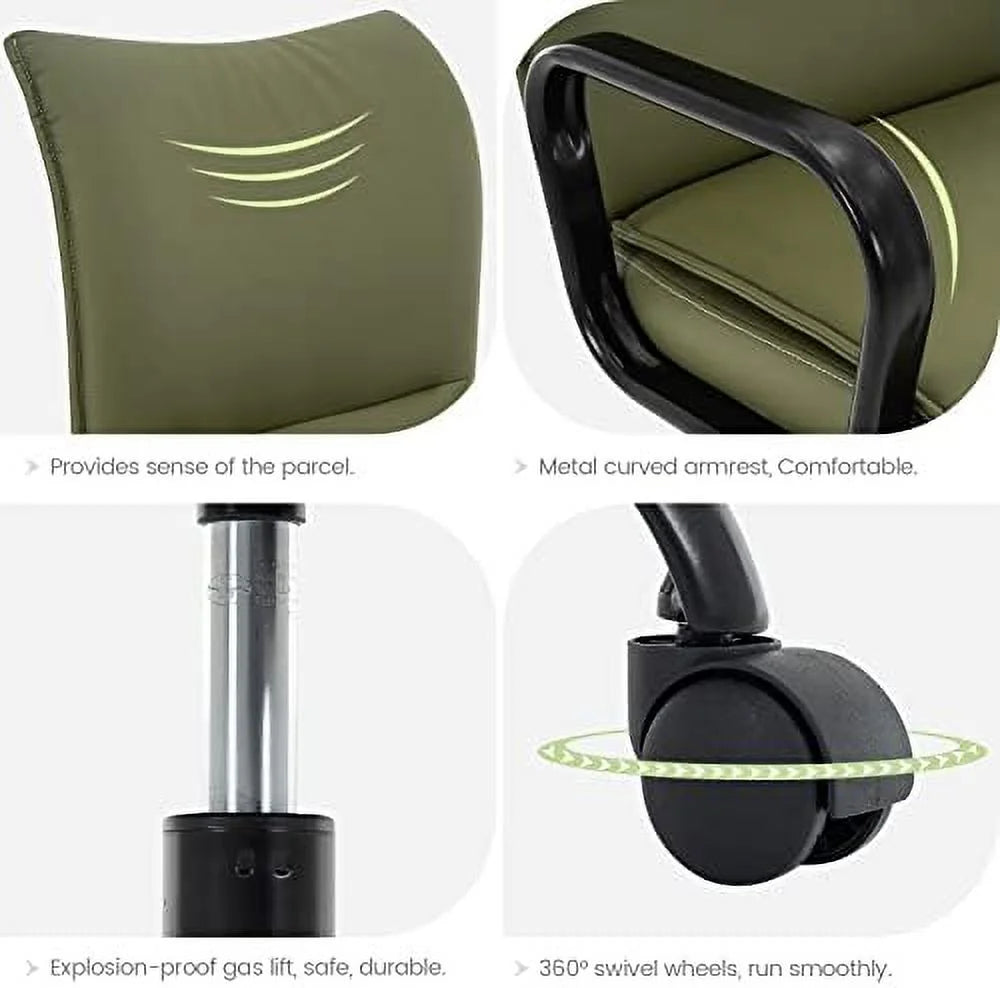 Olive Green Mid-Back PU Leather Office Chair with Arms K6277