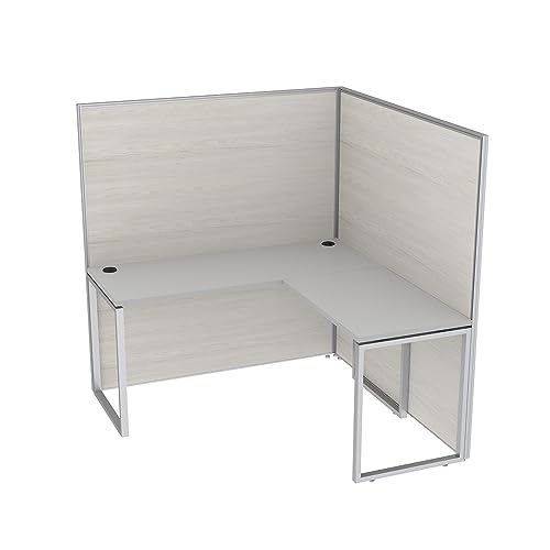 White Single L-Shaped Cubicle Workstation with Storage L421426
