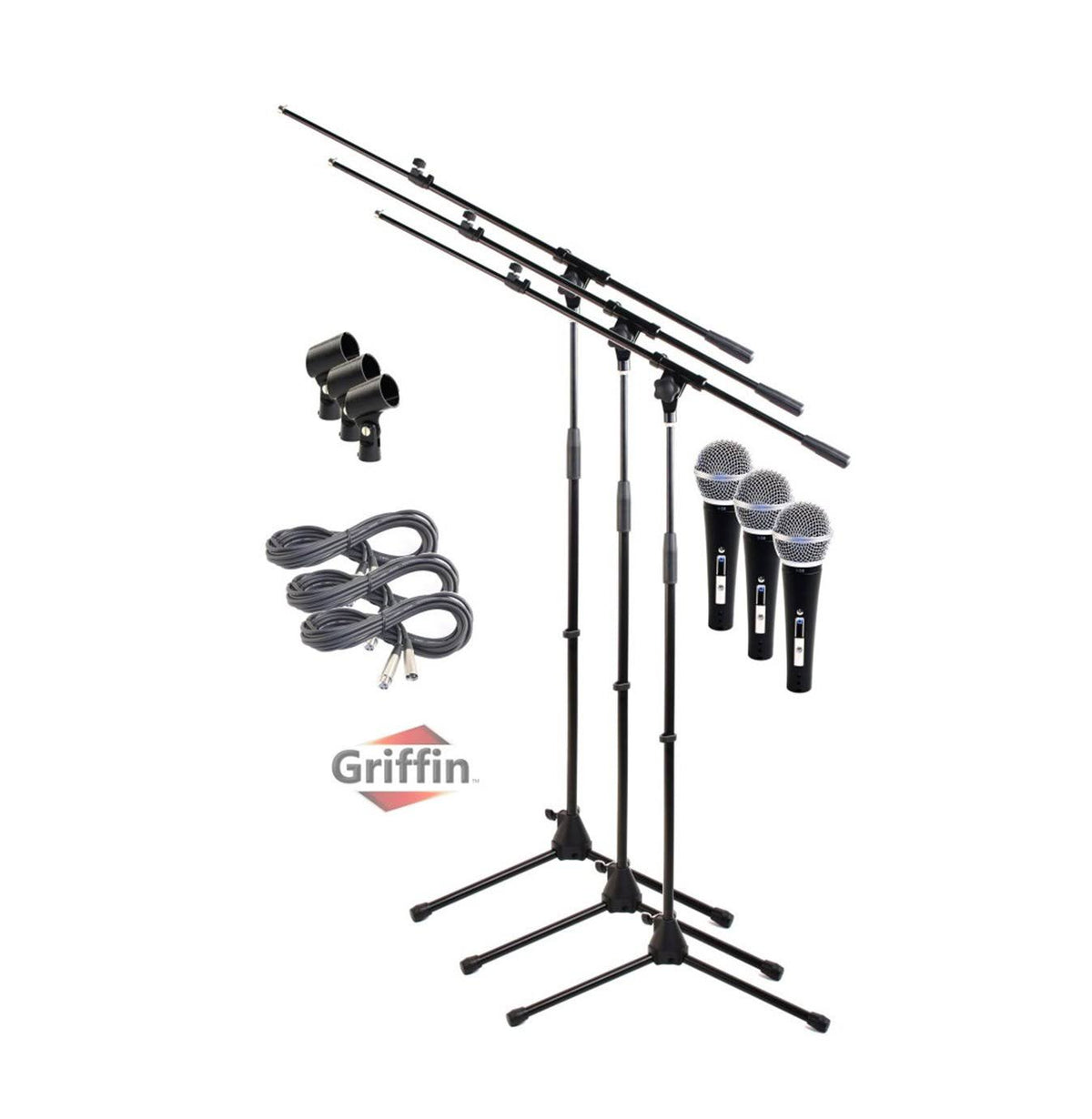 3 Pack Microphone Boom Arm Stand Holder XLR Cable Dynamic Mic Clip U231436
