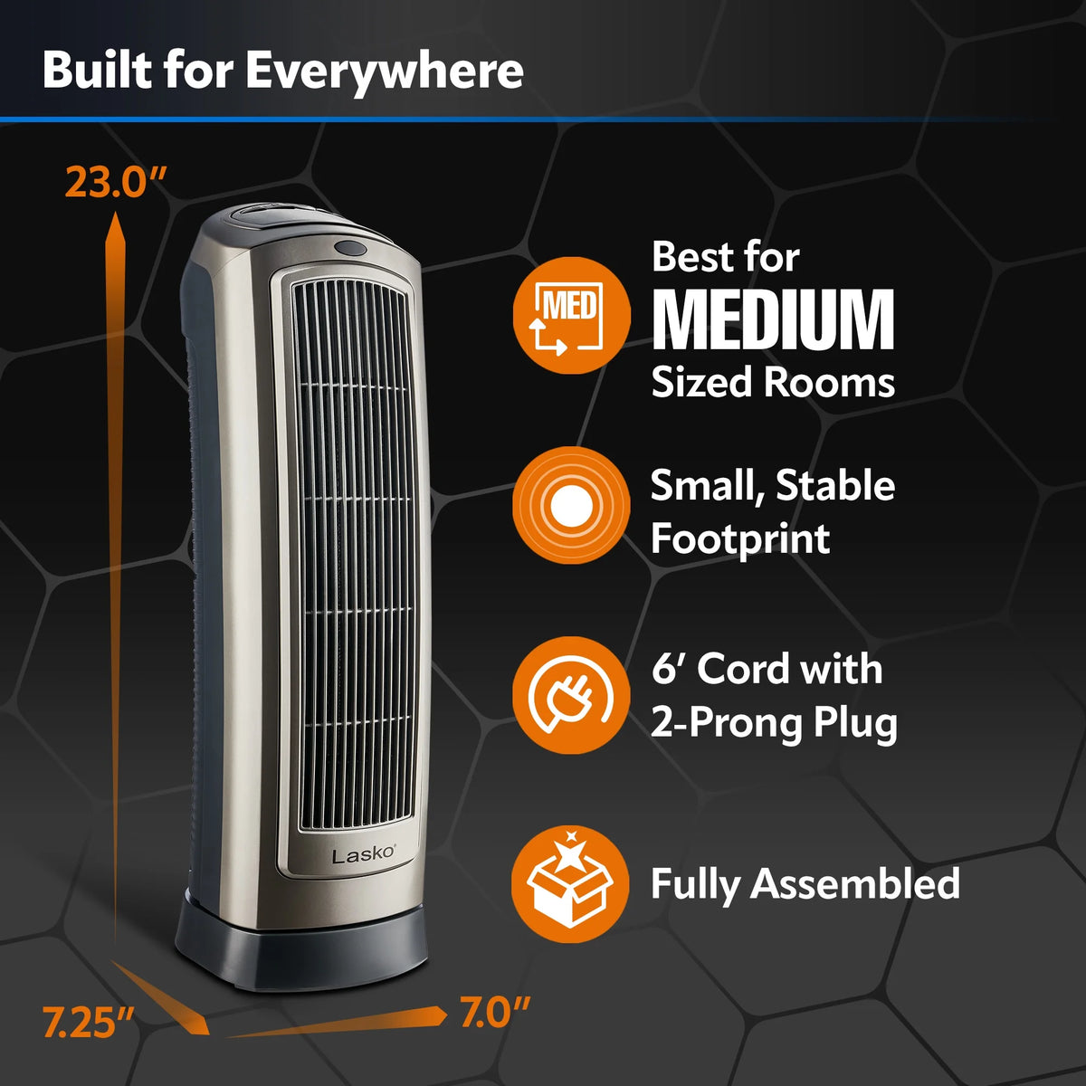 23" 1500W Oscillating Ceramic Space Heater with Timer, Remote, Silver S1330