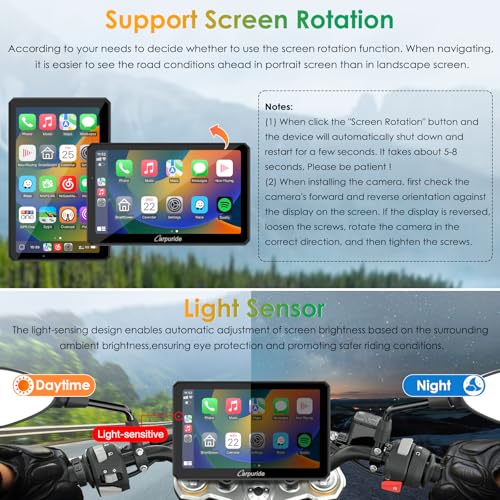 7" Waterproof Motorcycle Carplay Screen with Dual Dash Cam C954