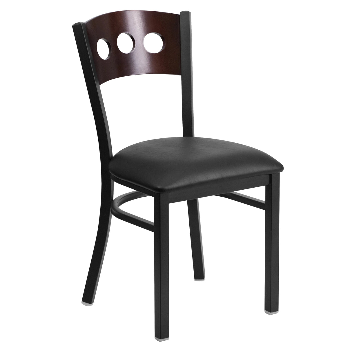 Black Metal Restaurant Chair with Walnut Wood Back and Vinyl Seat Y66774