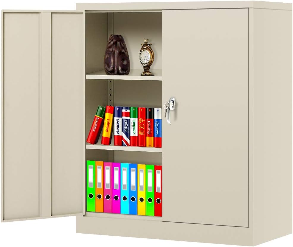 White Metal Steel Locking Storage Cabinet with Doors and Shelves L713