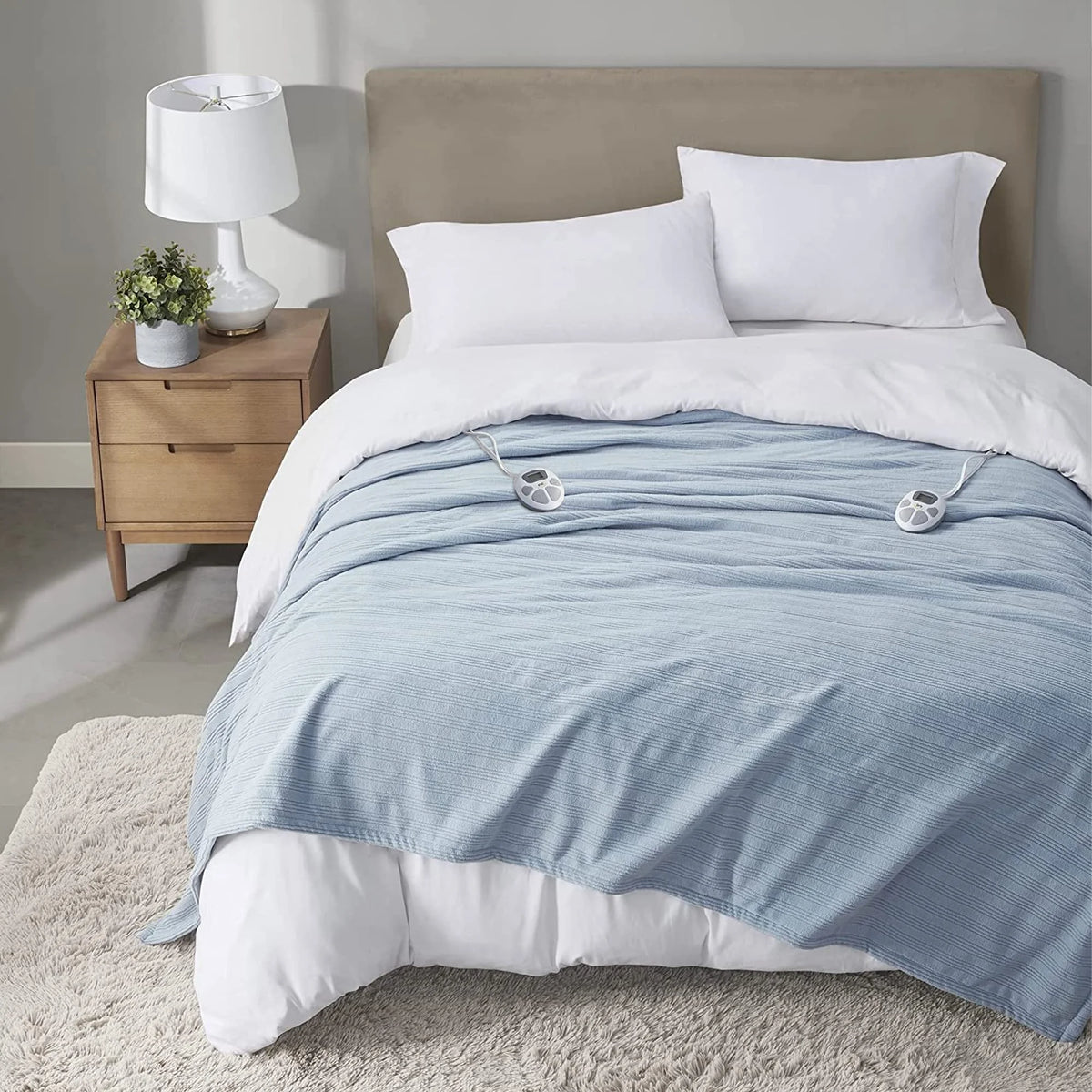 Queen Fleece Ultra Soft Electric Heated Blanket Dusty Blue S754542
