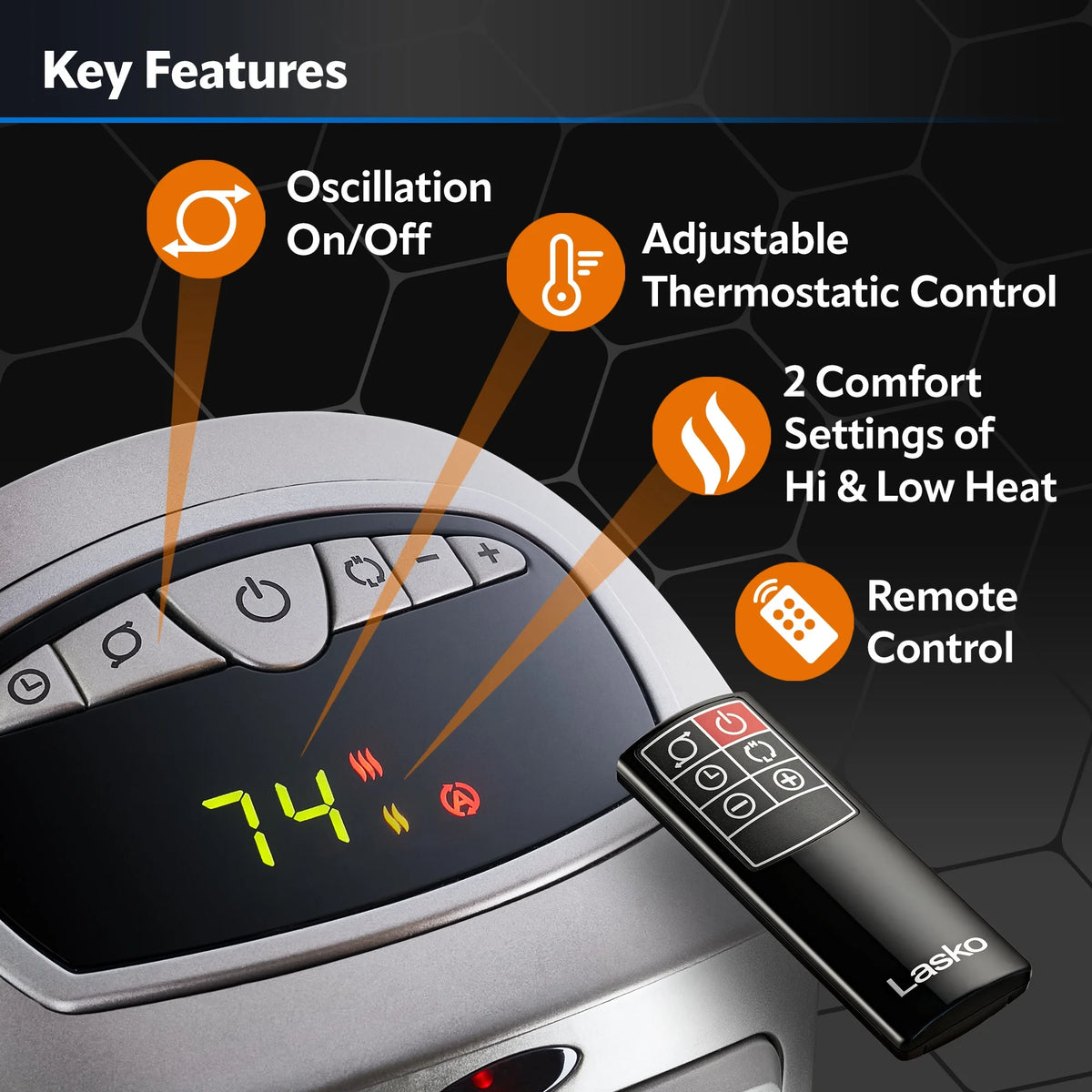 23" 1500W Oscillating Ceramic Space Heater with Timer, Remote, Silver S1330