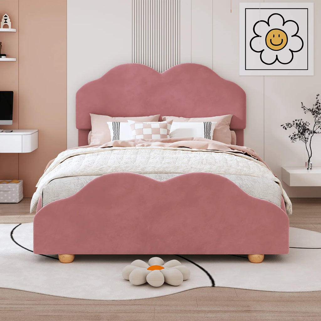 Dark Pink Upholstered Full Size Platform Bed Frame with Headboard B202681