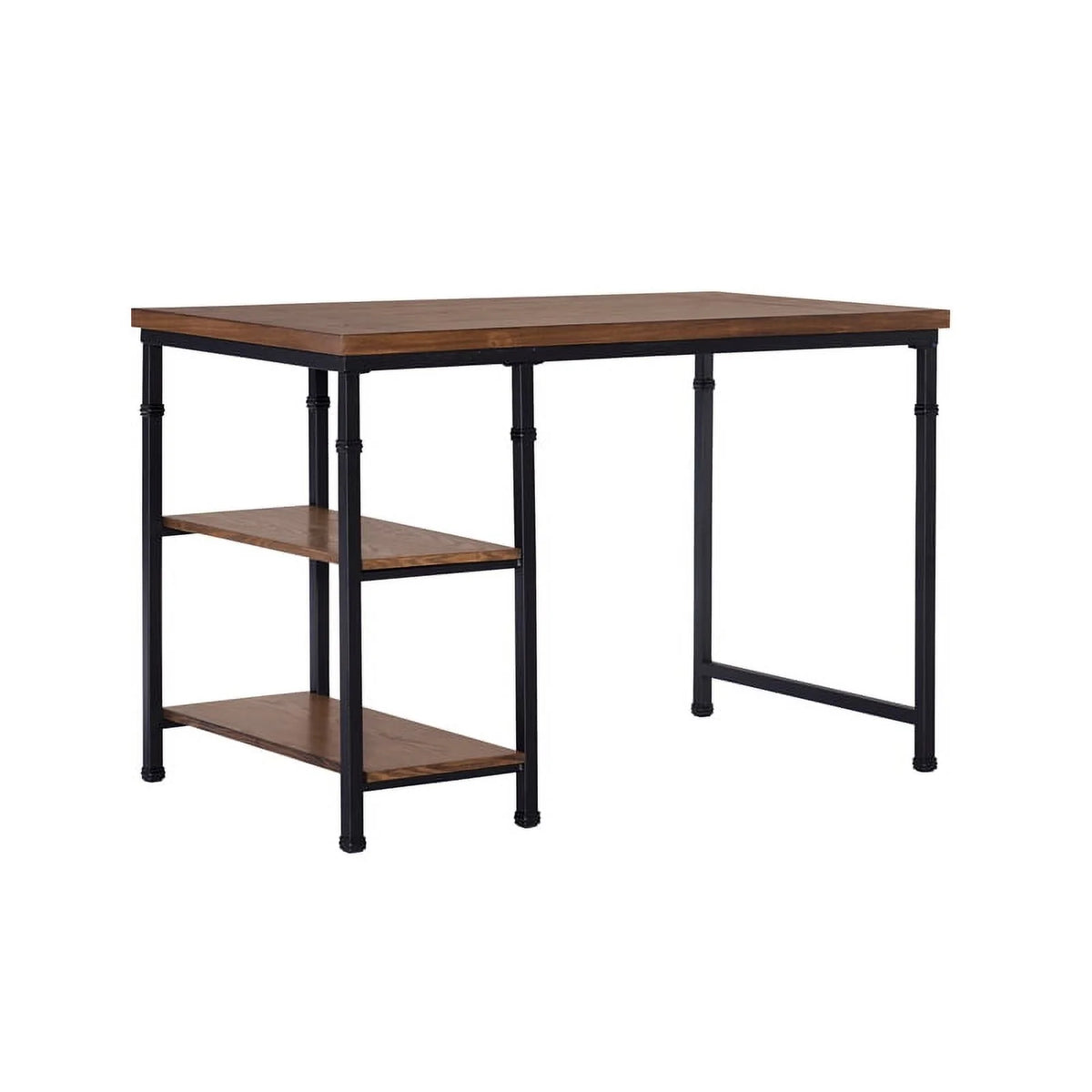 Rustic Desk with 2 Wood Shelves and Metal Frame in Black U283124