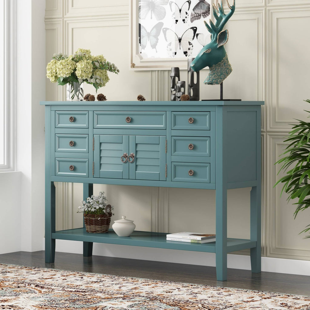 Green 7 Drawer Console Table with Cabinet I612