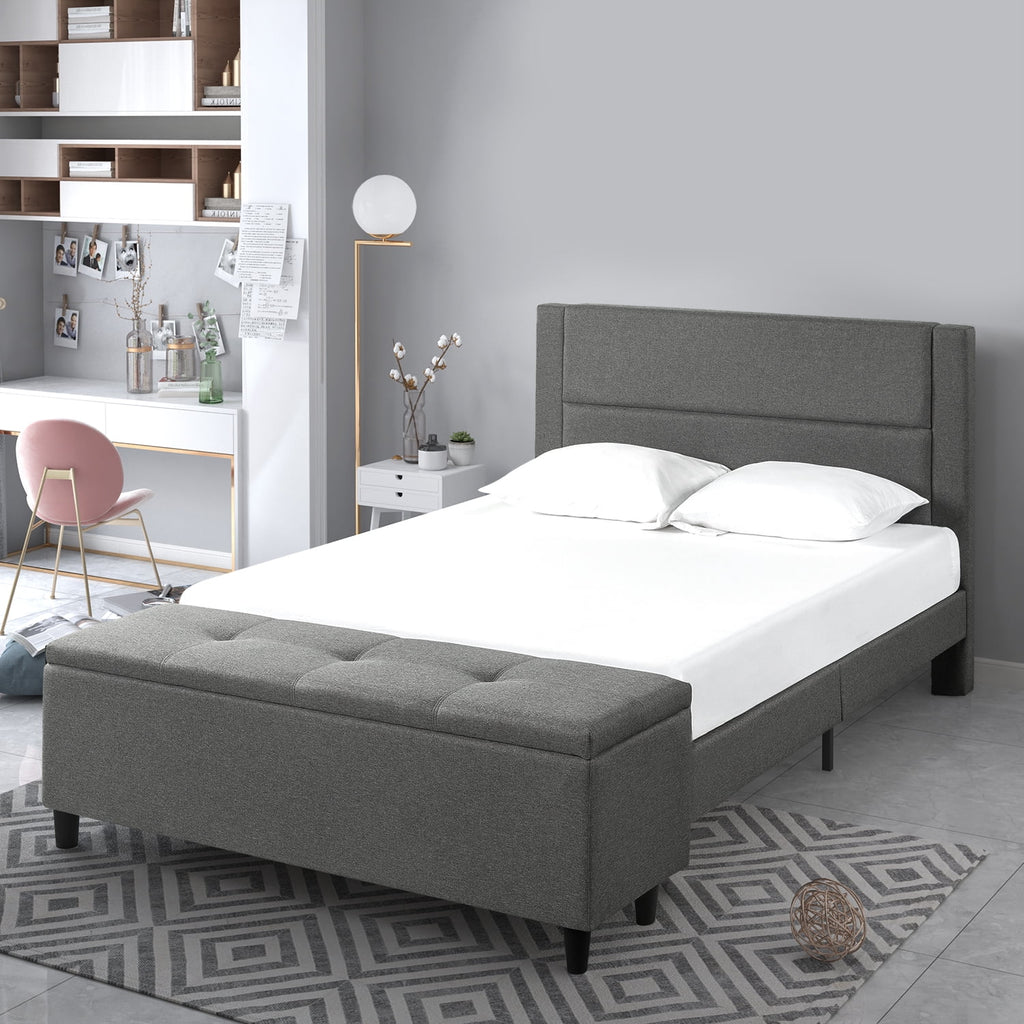 Queen Upholstered Platform Bed with Storage Bench T705