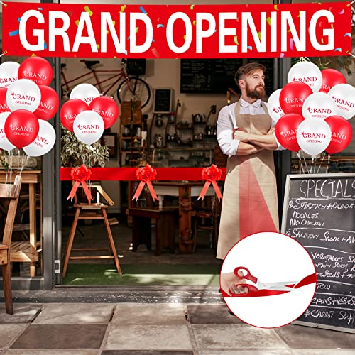 Red Grand Opening Ribbon Cutting Ceremony Kit with 10'' Scissors 40 Pcs Balloons Satin Ribbon Bows V83661