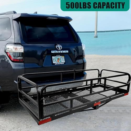 60 x 24 x 14 Inch Black Folding Hitch Mount Cargo Carrier with 500 lbs. Capacity N47127