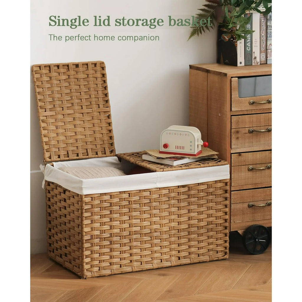 Natural Woven Rattan Storage Basket with Lid 42.3 Gallon S217