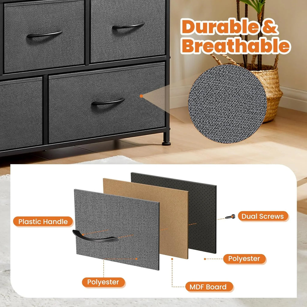 5 Fabric Drawer Dresser with Wood Top and Steel Frame Y670