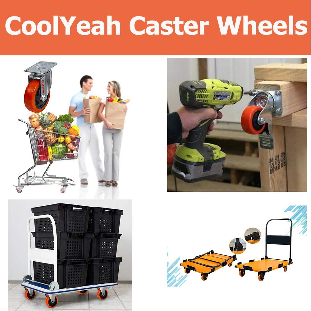 4 inch Swivel Plate PVC Caster Wheels, Heavy Duty Locking Casters (Pack of 8, 4 with Brake & 4 Without) D148