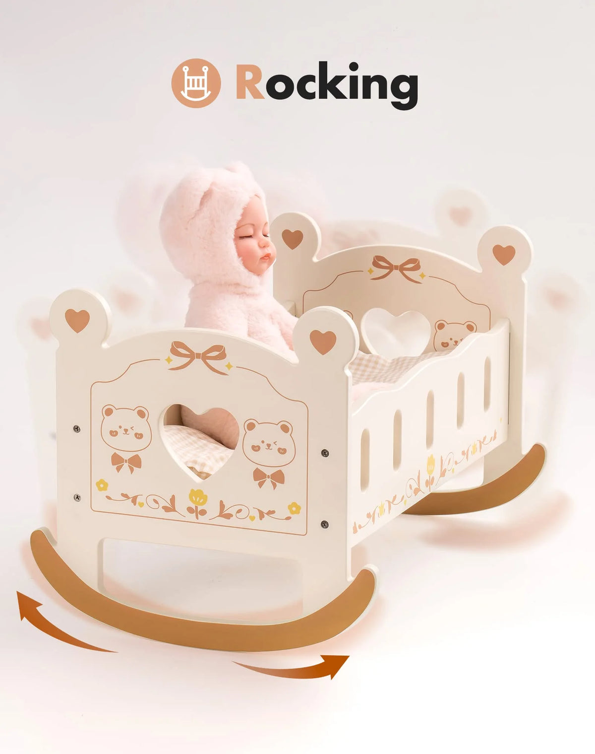 Wooden Doll Cradle with Bedding for 18 Inch Dolls F748374