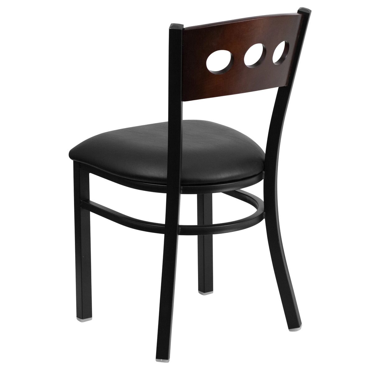 Black Metal Restaurant Chair with Walnut Wood Back and Vinyl Seat Y66774