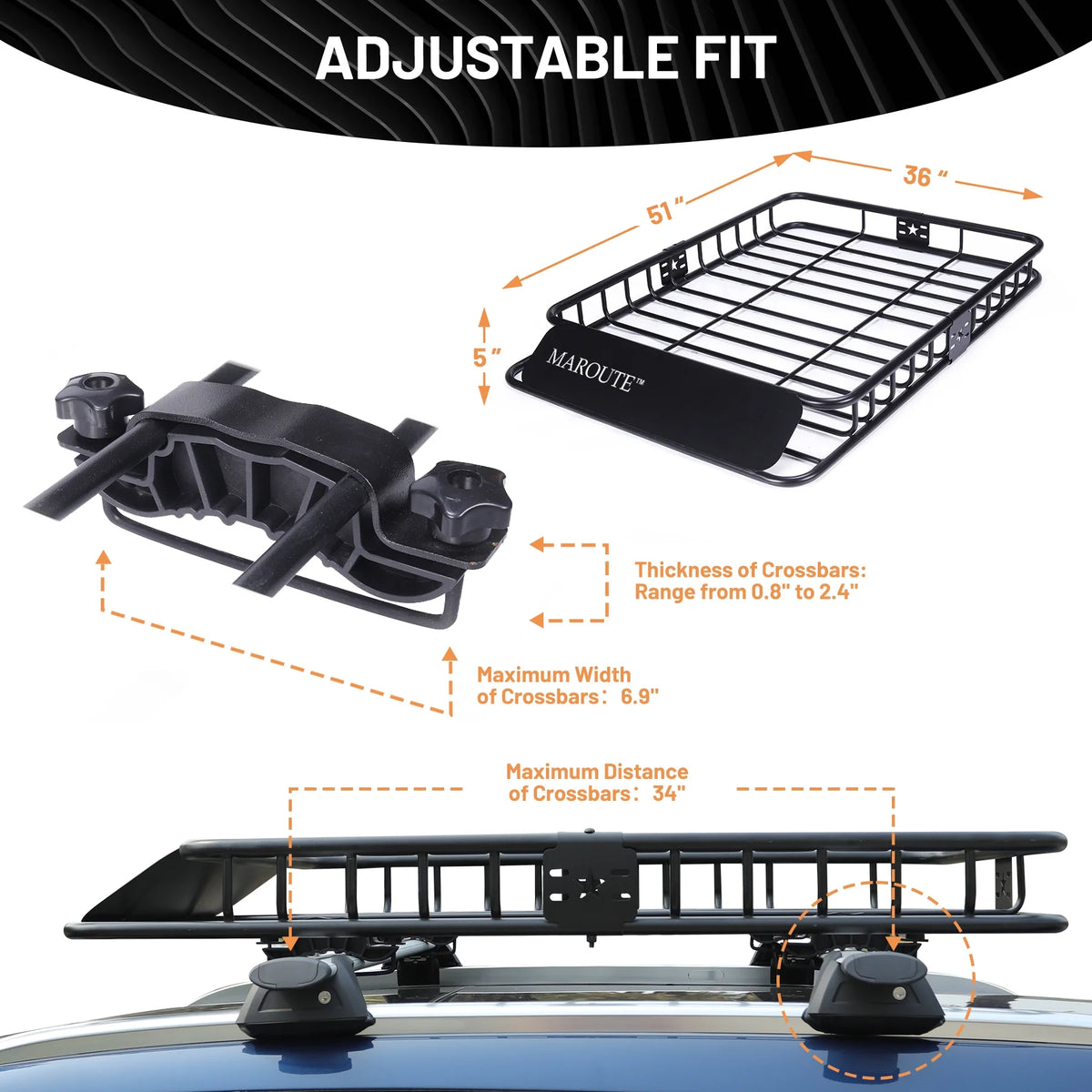 Roof Rack Carrier Basket Universal 51" X 36" X 5" Rooftop Cargo Carrier Basket D7934