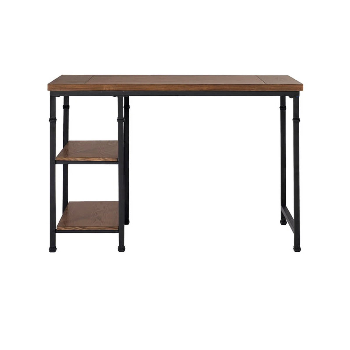 Rustic Desk with 2 Wood Shelves and Metal Frame in Black U283124