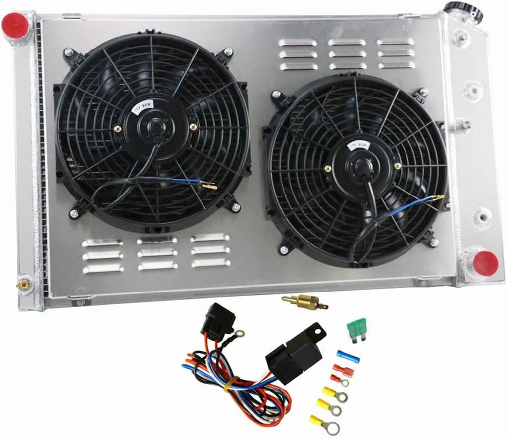 3 Row Aluminum Radiator with Fan Shroud and Thermostat Kit, 32 Overall Width R8342