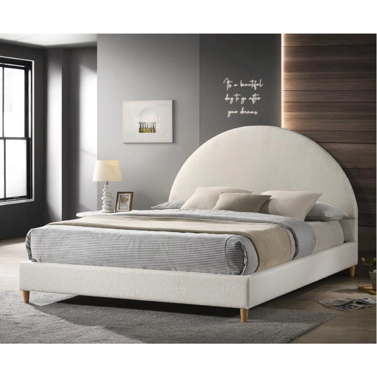 Queen Boucle Arched Headboard Platform Bed T678
