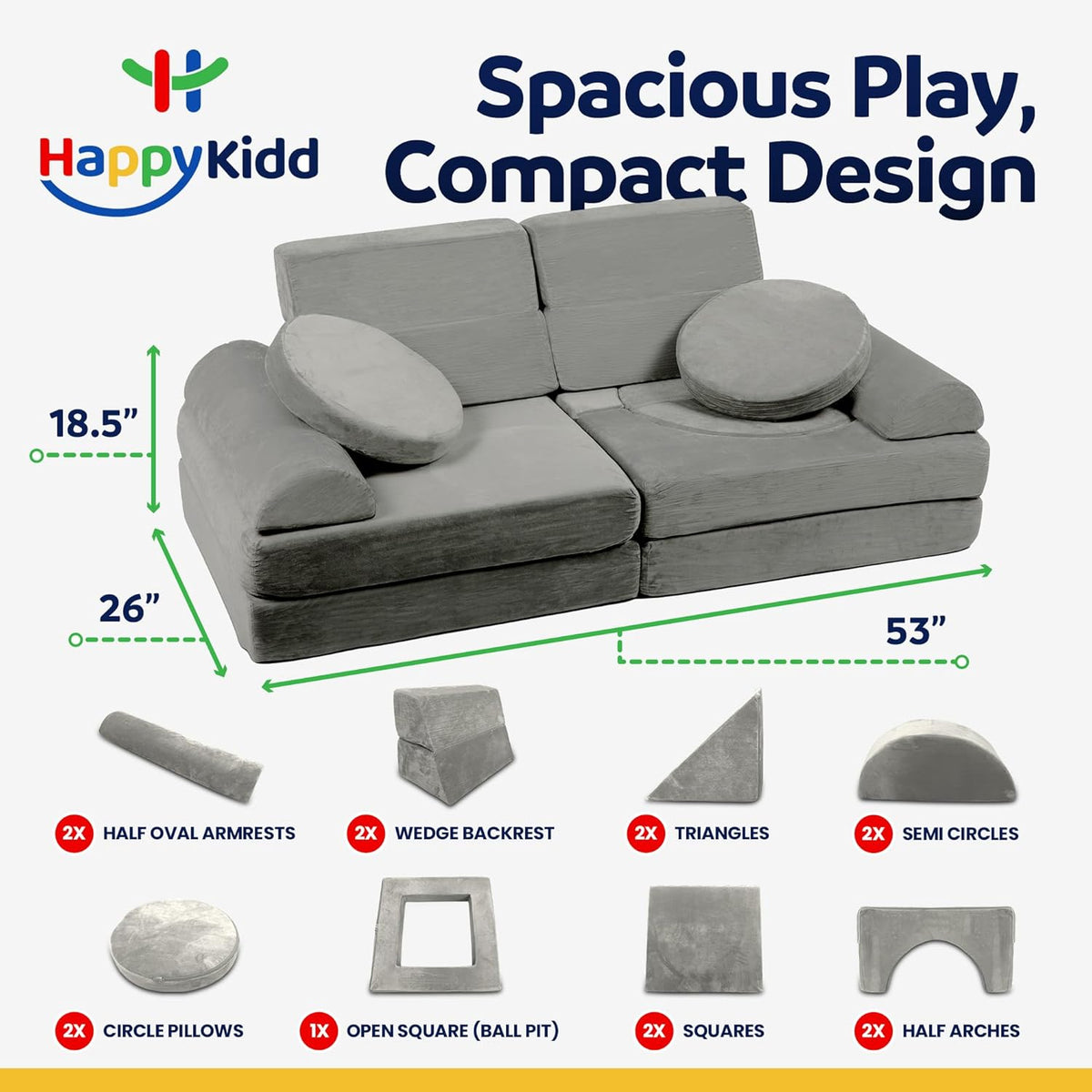 15 Pieces Buildable Plush Play Couch Panels with Ball Pit Square G491555