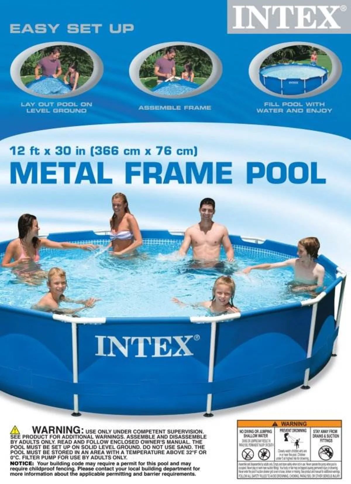 12ft x 30in Metal Frame Round Swimming Pool Set O13834
