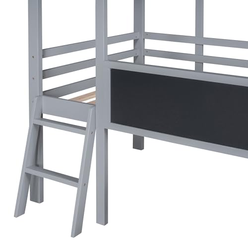 White Twin Low Loft Bed with Slide and Storage Shelves L4881