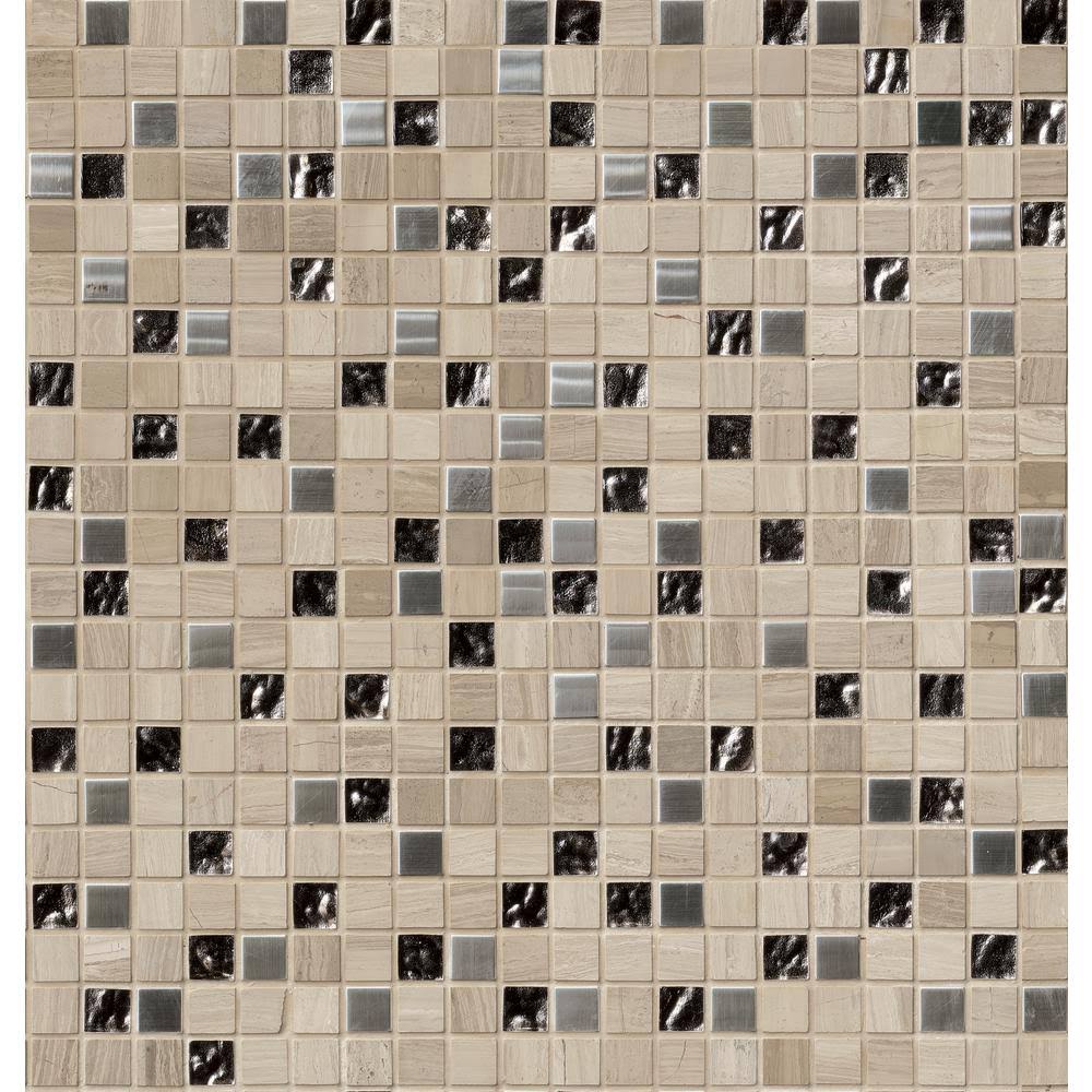 Glass Metal Stone Mesh-Mounted Mosaic Tile I61639