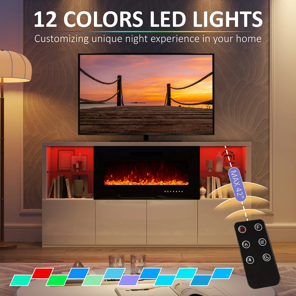 White Electric Fireplace TV Stand up to 75" H433