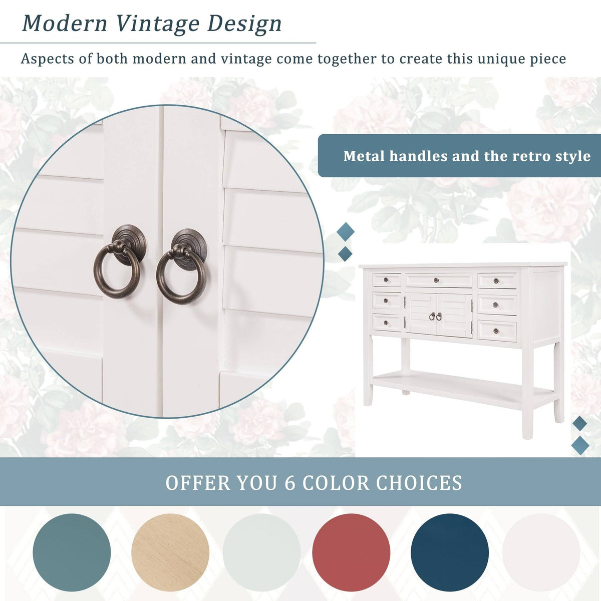 Green 7 Drawer Console Table with Cabinet I612
