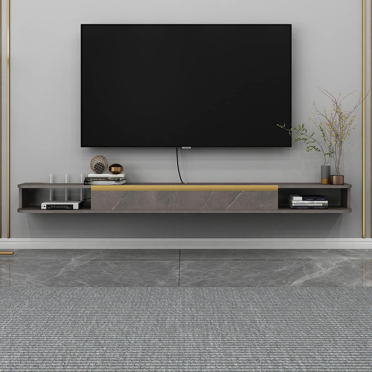 Light Gray Wall-Mounted Floating TV Stand Q8429