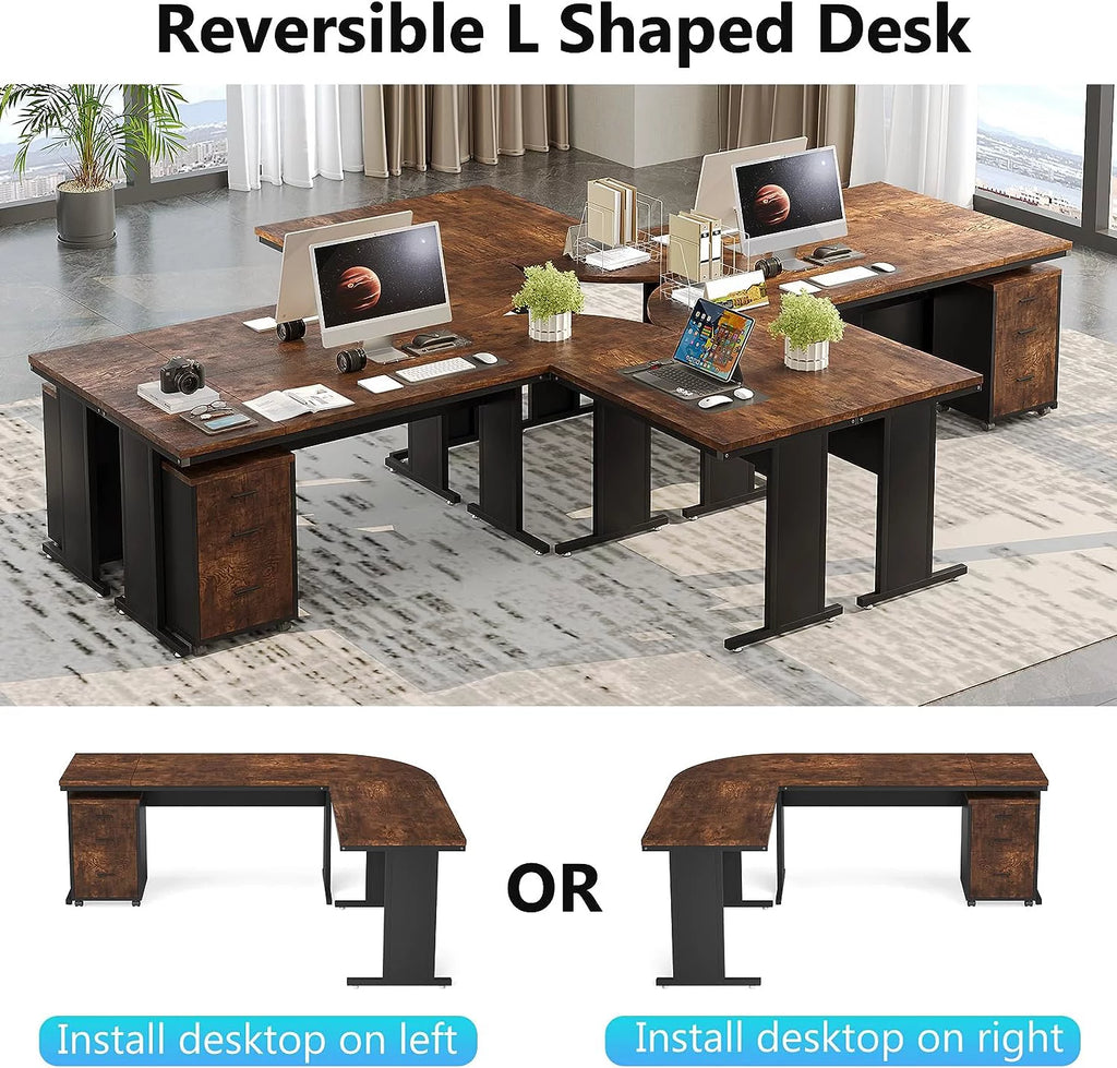 83" L-Shaped Executive Desk with 3-Drawer File Cabinet S38395