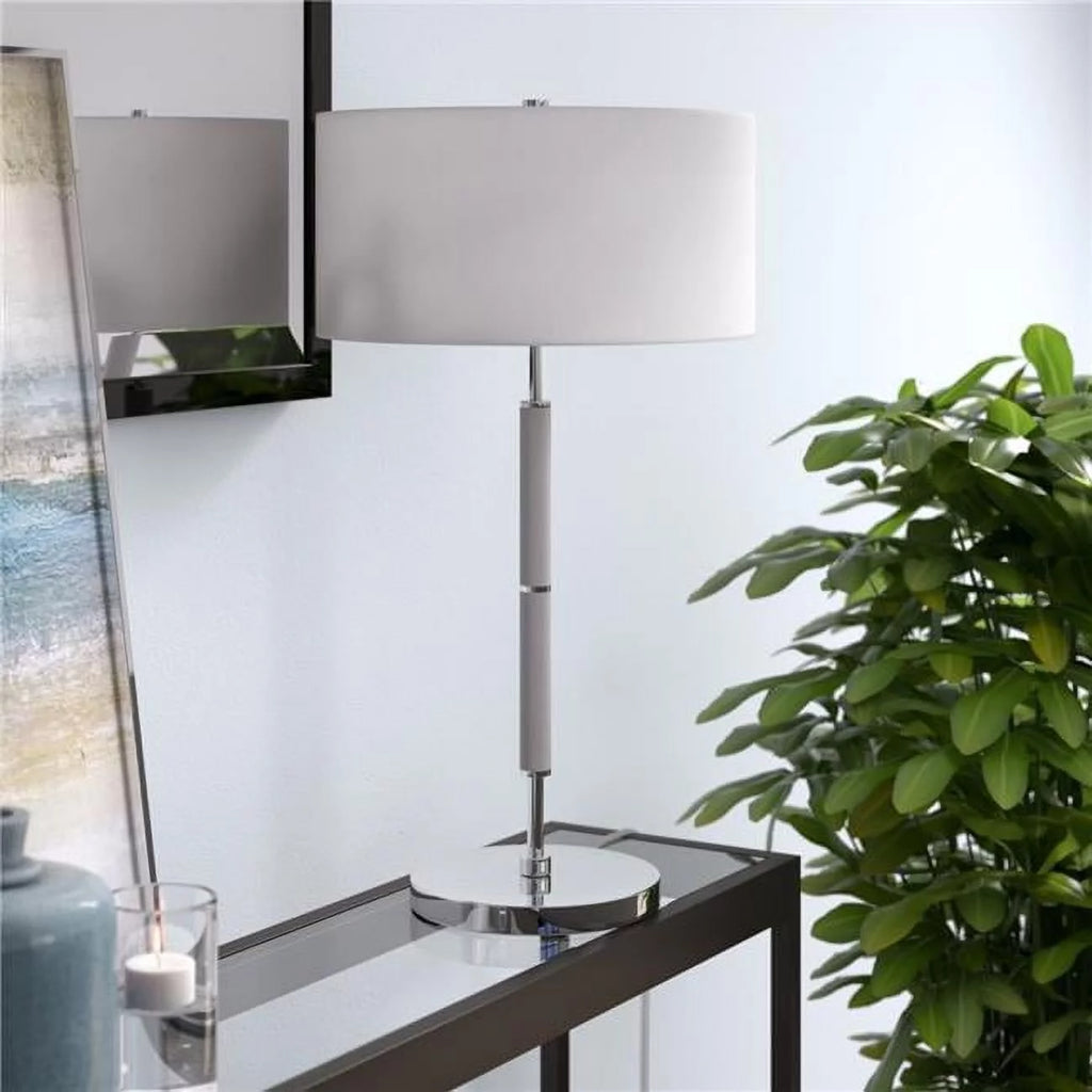 Minimalist Bedside Table Lamp with Linen Drum Shade P8205
