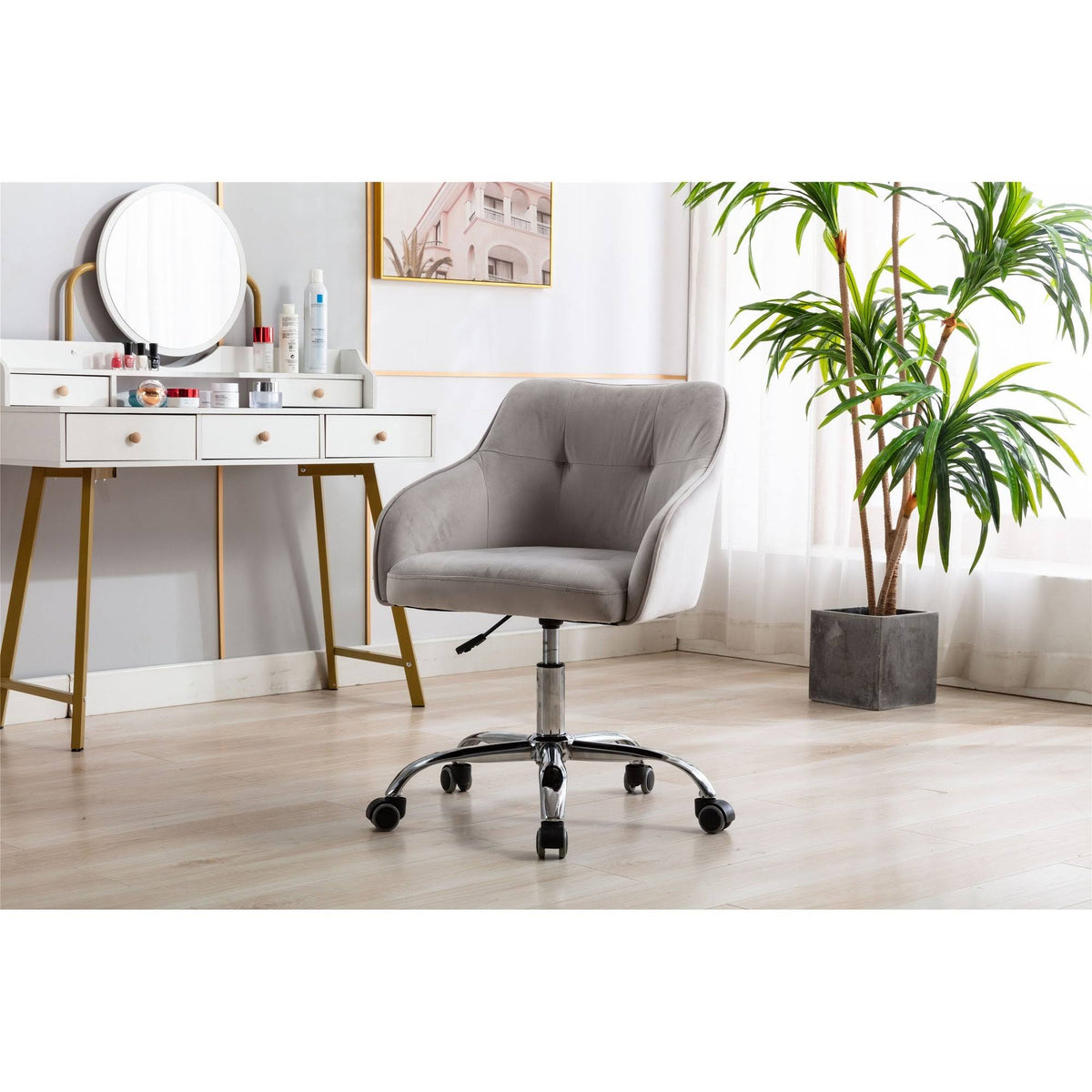 Velvet Upholstered Swivel Tufted Adjustable Height Task Chair R92736
