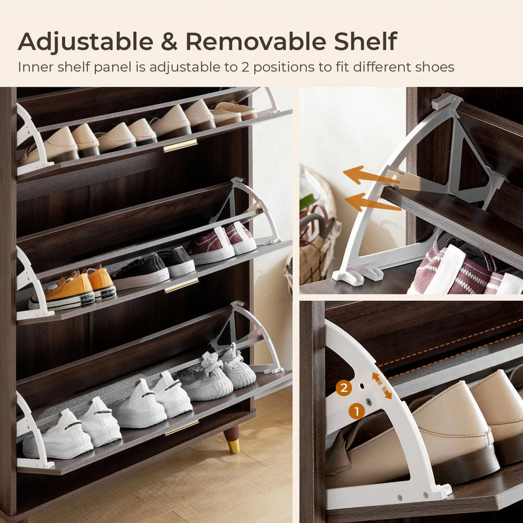 Brown Hall Tree with 12 Hooks & 3 Shoe Cabinets I40079